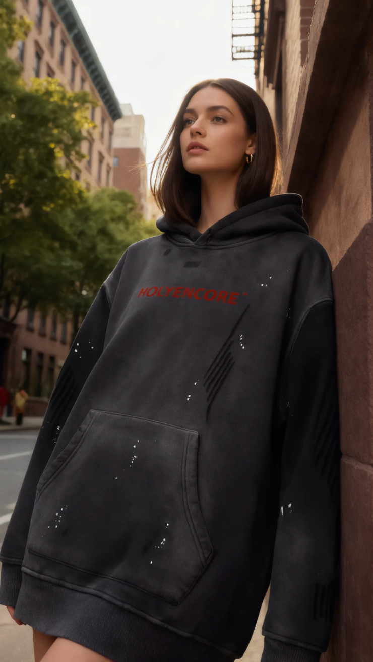 HOLYENCORE™ Vintage Washed Frayed Fleece Hoodie