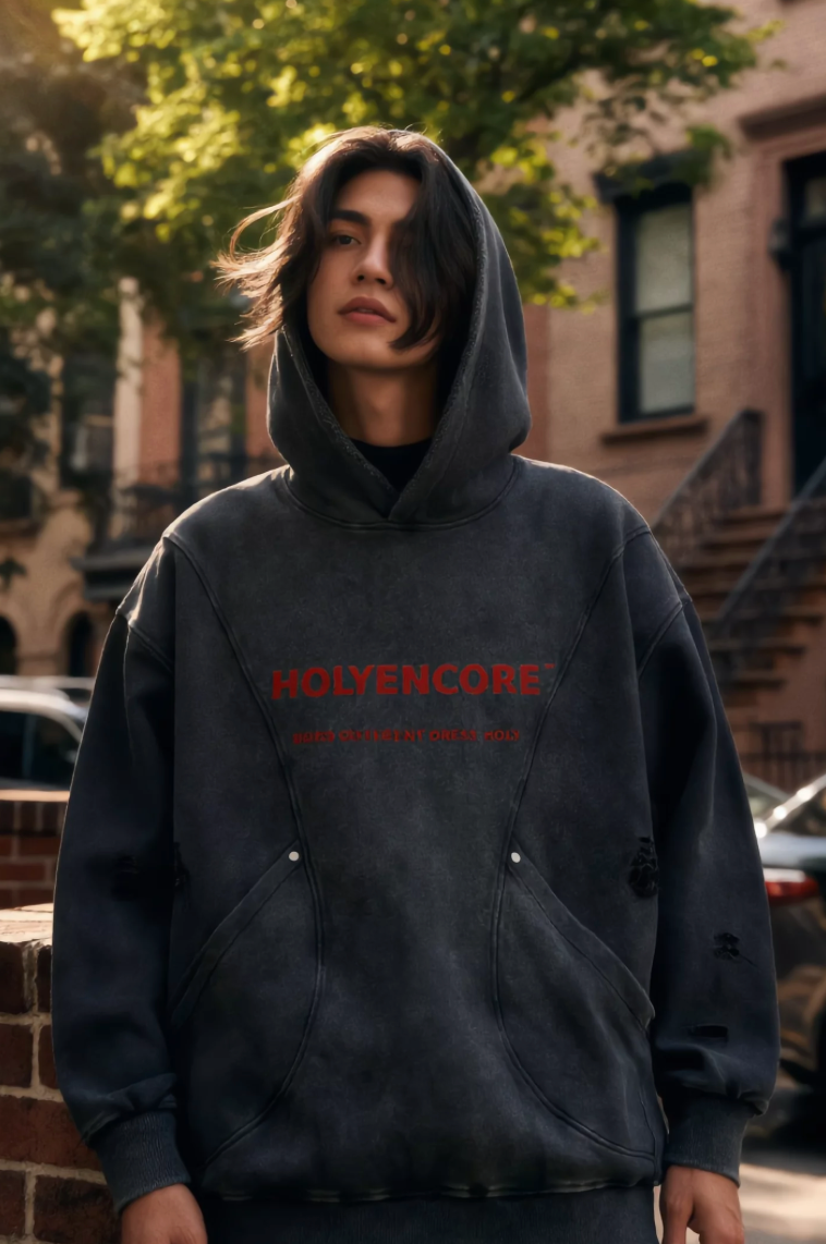 HOLYENCORE™ Snow Washed Distressed Hoodie