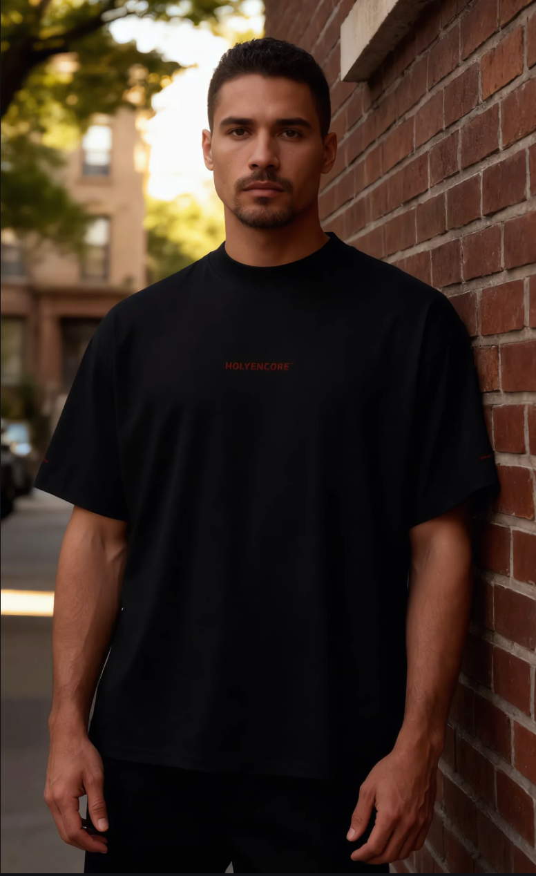HOLYENCORE™ Oversized Tee Black — Embroidered Edition 🪡